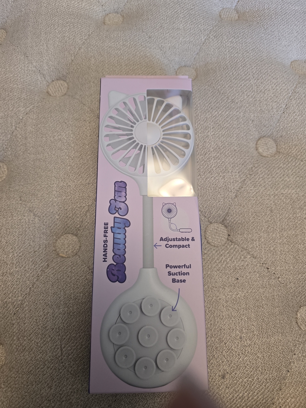 Pink Hands-Free Beauty Fan with Suction Base